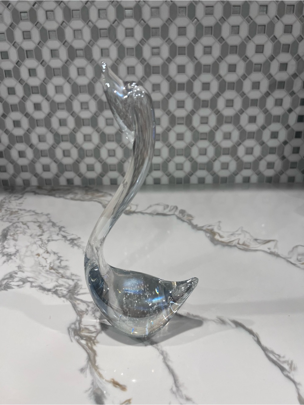 Vintage George Good SWAN Art Iridescent Glass Bird Clear Murano  1988